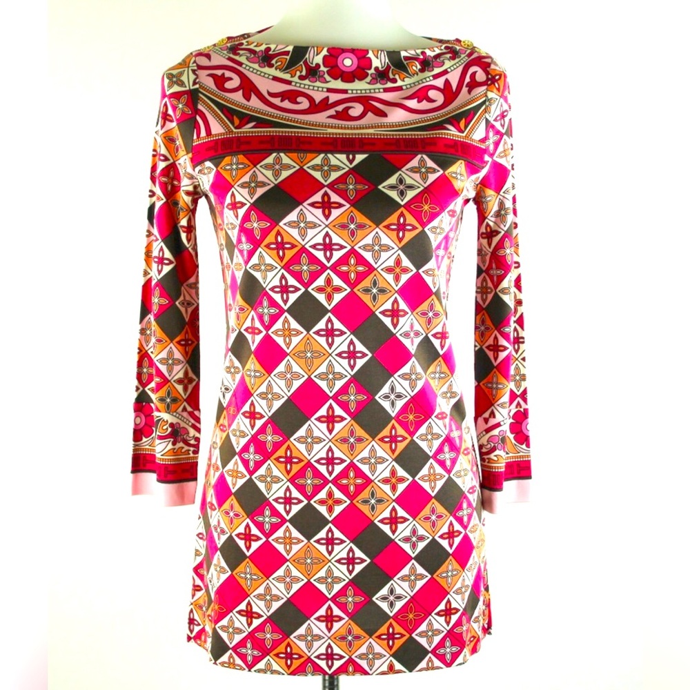 Tory Burch Silk Boatneck Floral Tunic Dress